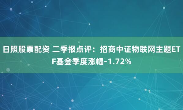 日照股票配资 二季报点评：招商中证物联网主题ETF基金季度涨幅-1.72%